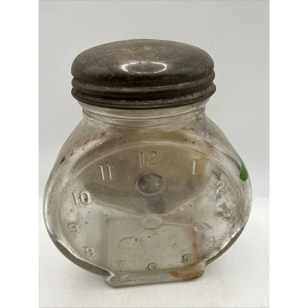 VTG 1930s Nash Underwood's Mustard Clock Faced Patent Application Glass Jar HTF